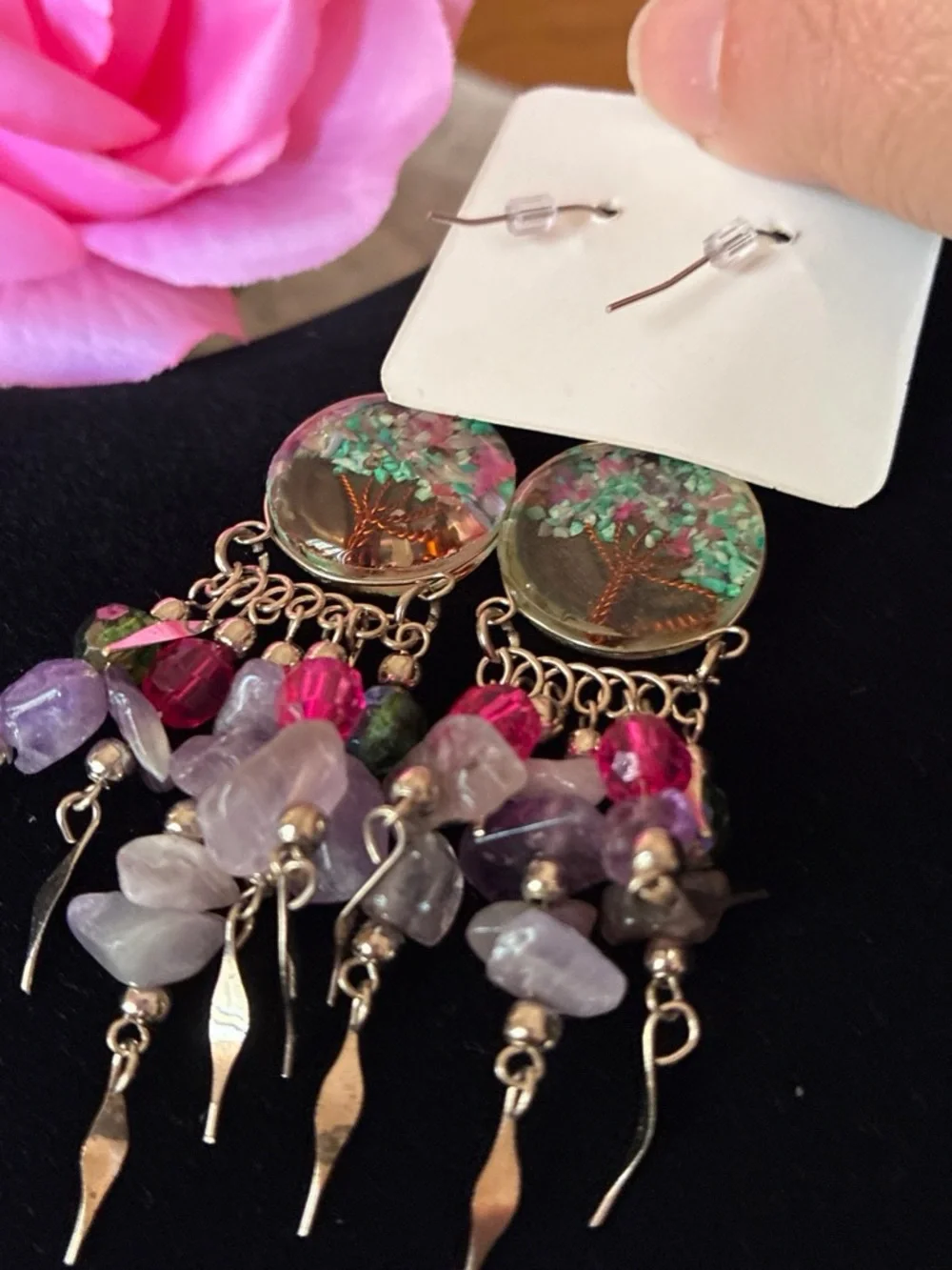 Colorful Tree Art Purple Dangle Earrings